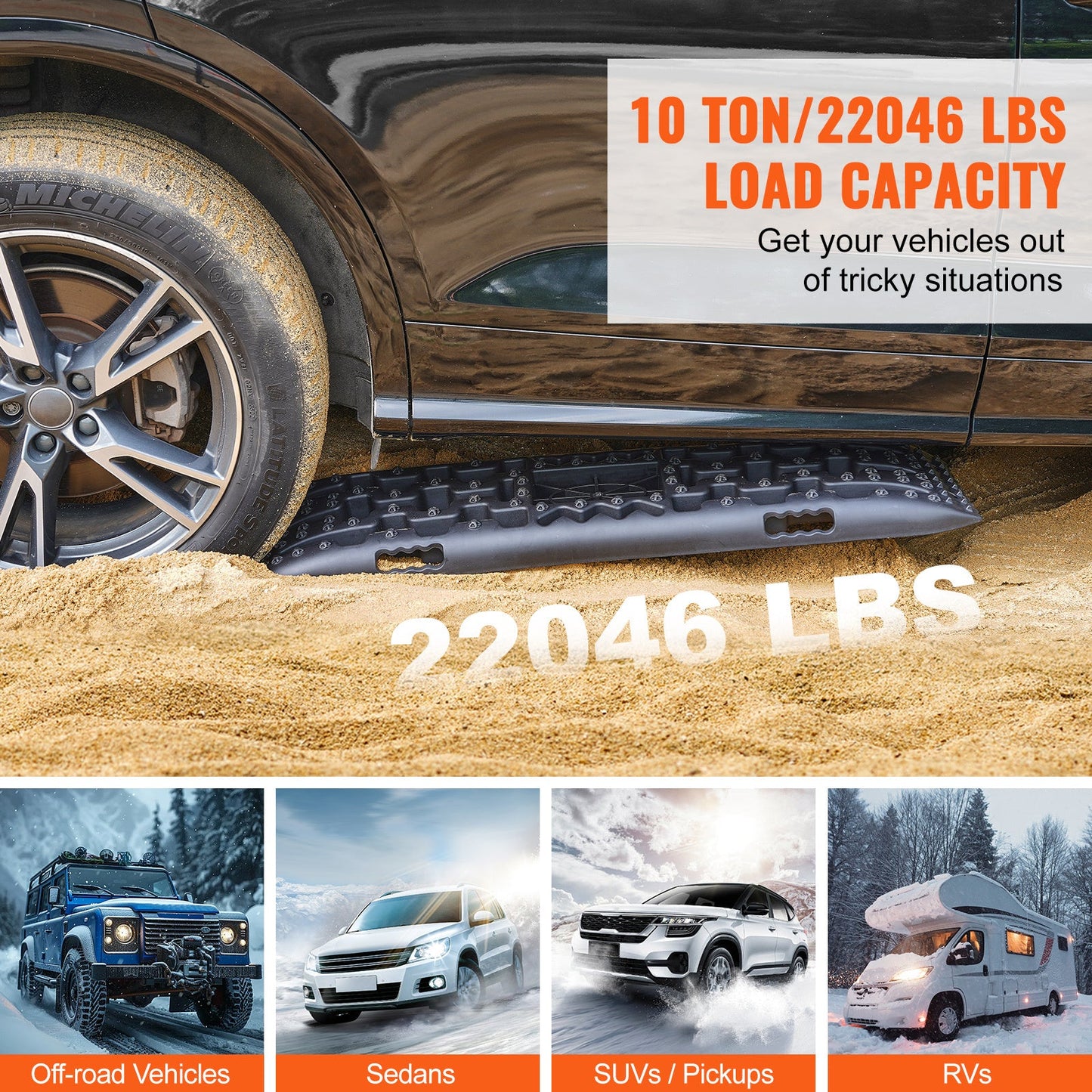 Traction Boards 2-Pack – 10-Ton Off-Road Vehicle Recovery Boards for Mud, Sand & Snow, High-Strength PP with Pull Straps & Storage Bag