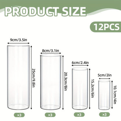 Clear Glass Cylinder Candle Holder Vases 12/24/36/48 Pcs, 4 6 8 10 Inch Tall Hurricane Floating Candle Vase