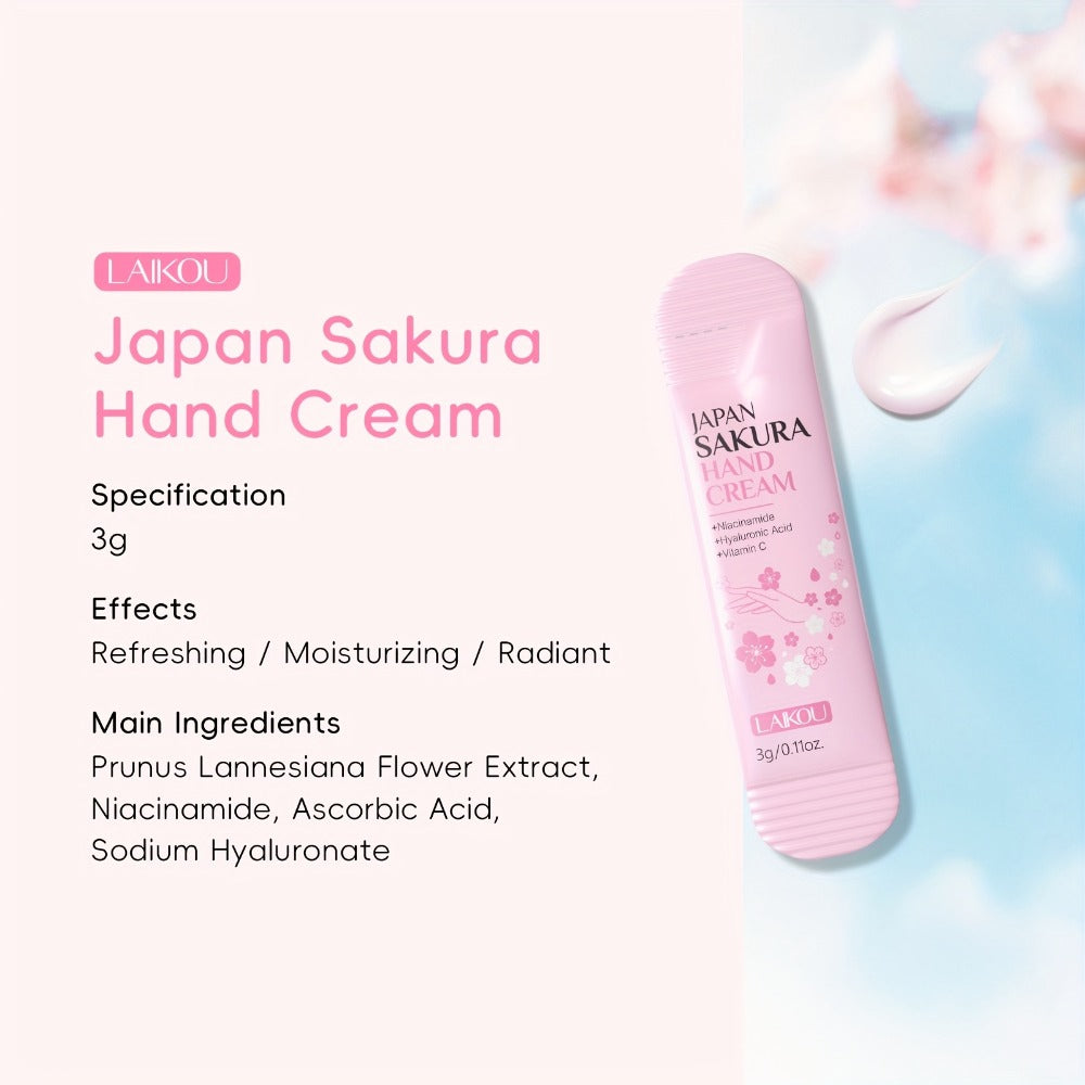 Japanese Sakura Hand Cream Set 20 Pcs LAIKOU Cherry Blossom Moisturizing Lotion with Glycerin & Vitamin C Lightweight Non-Greasy Portable