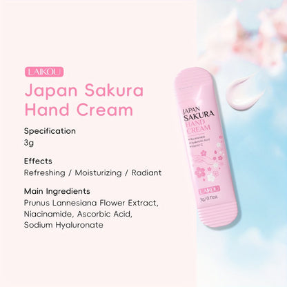 Japanese Sakura Hand Cream Set 20 Pcs LAIKOU Cherry Blossom Moisturizing Lotion with Glycerin & Vitamin C Lightweight Non-Greasy Portable