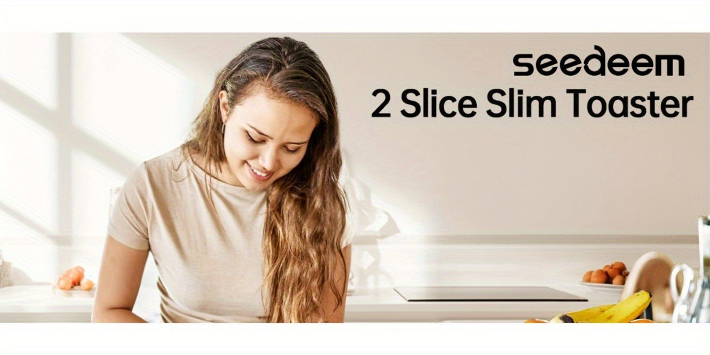 Slim Toaster 2-Slice – SEEDEEM 6-Setting Shade Control, Cancel, Reheat & Defrost, Removable Crumb Tray, 750W Compact Fits-Anywhere Design