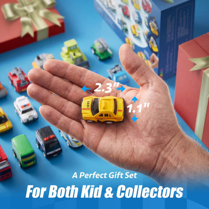 18-Piece Pull Back Mini Cars Set for Kids, City Vehicles Fire Truck Police Car School Bus Freight Train