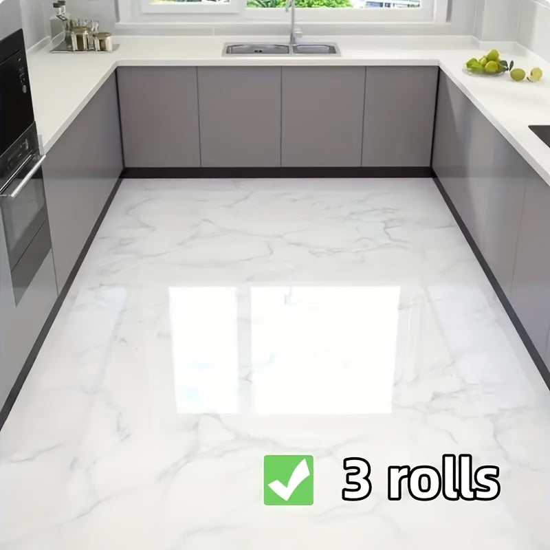 Self-Adhesive Marble Vinyl Floor Wallpaper 3 Rolls 23.62x197.75in – Oil-Proof Anti-Slip, for Entryways, Bedrooms and Living Spaces