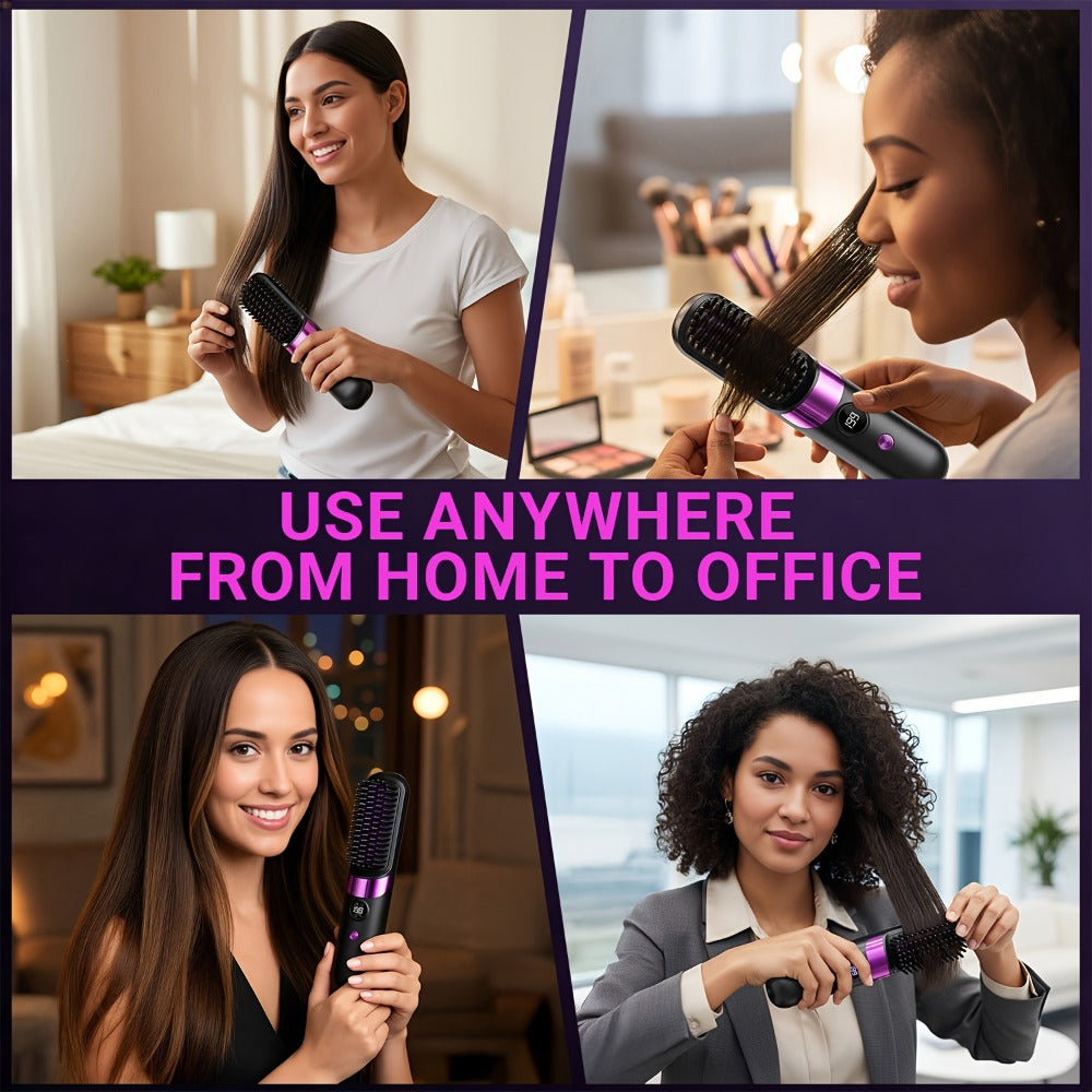 Ionic Hair Straightener Brush USB-C Rechargeable 3-in-1 Straightener Curler Styler, Adjustable Temperature