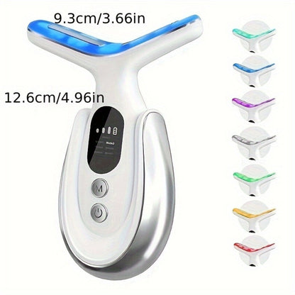 Face & Neck Massager 7-in-1 LED Light Therapy USB Rechargeable - Multifunctional Facial Lifting Wrinkle for Home or Salon Spa Use