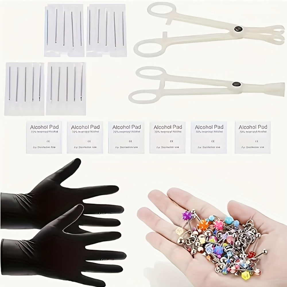 Piercing Kit Professional Stainless Steel Body Piercing Set with Needles Clamps & Tools for Bath Time, Home Spa and Personal Care