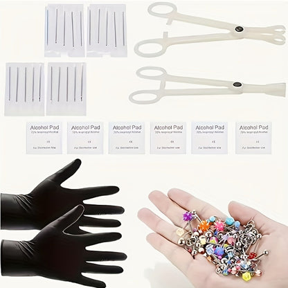 Piercing Kit Professional Stainless Steel Body Piercing Set with Needles Clamps & Tools for Bath Time, Home Spa and Personal Care