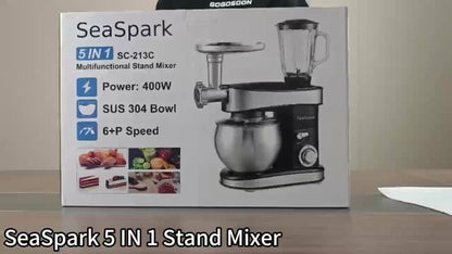Stand Mixer 6-in-1 400W with 6.3QT Stainless Steel Bowl for Home Cooking, Dining and Outdoor Meals