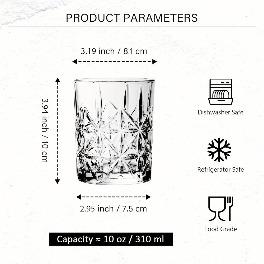 Whiskey Glasses Set of 6 - FBL&HM Crystal Old Fashioned Cocktail Glasses, 10oz Oval Stripe Bar Tumbler for Bourbon
