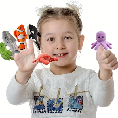 Sea Animal Finger Puppets Set 6pcs for Kids, Realistic Ocean Creature Hand Puppets for Storytelling