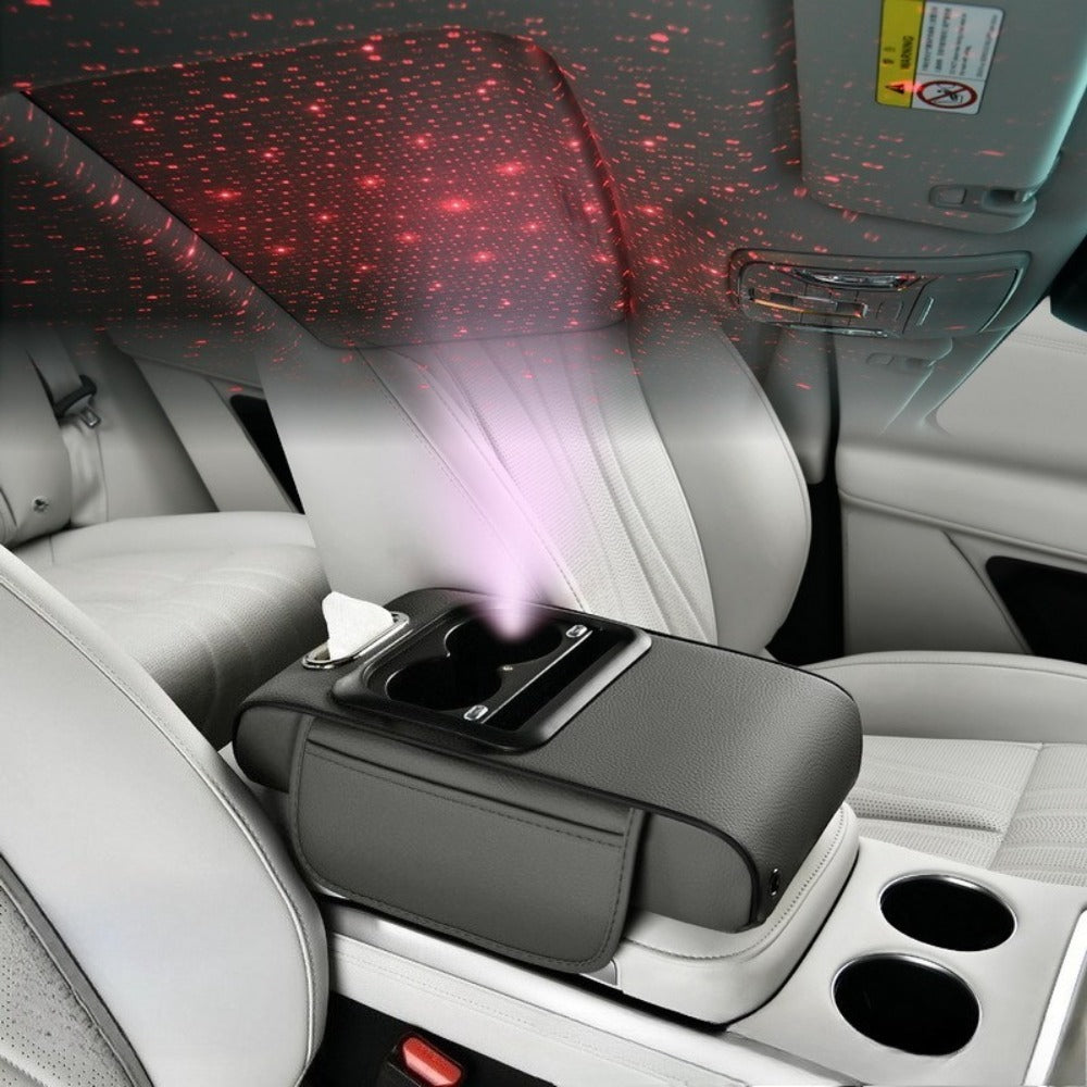 Car Armrest Box Cover Starry Sky Memory Foam Center Console Pad with Type-C USB Charging Port & Storage Pockets
