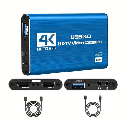 4K USB 3.0 Video Capture Card - 1080P 60fps HD Recorder, 4K UHD 60Hz Input, Compatible with OBS Live Game Streaming