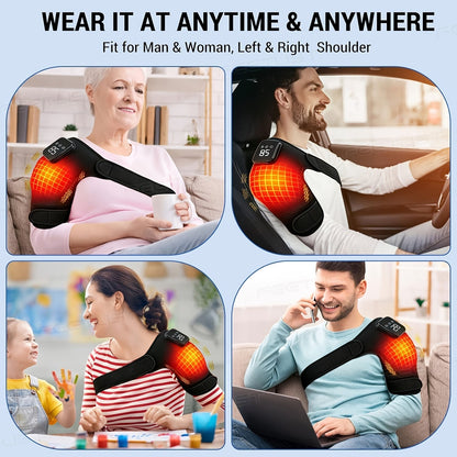 Cordless Heated Shoulder Massager with Vibration – 3 Heat Levels & 3 Vibration Intensities Electric Heating Pad for Shoulder