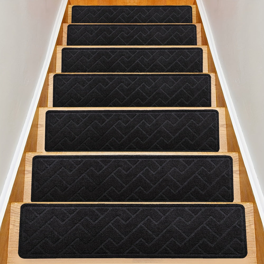Stair Treads 15pcs 8"x30" Self-Adhesive Carpet Pads for Wooden Steps, Polyester Indoor Stair Mats for Safety