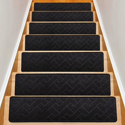 Stair Treads 15pcs 8"x30" Self-Adhesive Carpet Pads for Wooden Steps, Polyester Indoor Stair Mats for Safety