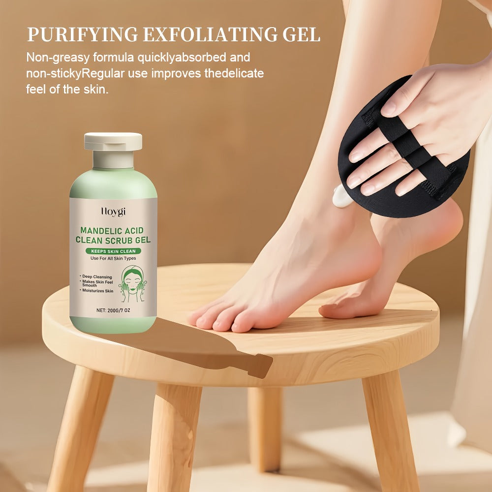 Mandelic Acid AHA Exfoliating Gel & Five-Finger Mud Scrubber Glove 2-Piece Set for Bath Time, Home Spa and Personal Care