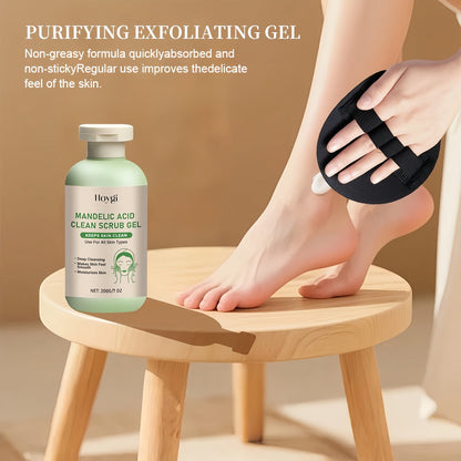 Mandelic Acid AHA Exfoliating Gel & Five-Finger Mud Scrubber Glove 2-Piece Set for Bath Time, Home Spa and Personal Care