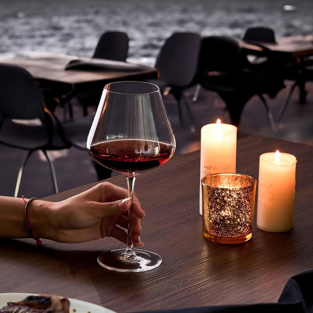 Four-Piece Long-Stem Wine Glass Set with Clear Wide Bowls, Narrow Stems and Rounded Bases for Table Service