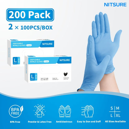 Blue Nitrile Disposable Gloves 5.5 Mil, Bulk Pack 101/201/501/1000 Count, Latex-Free Powder-Free Chemical Resistant Elastic Fit