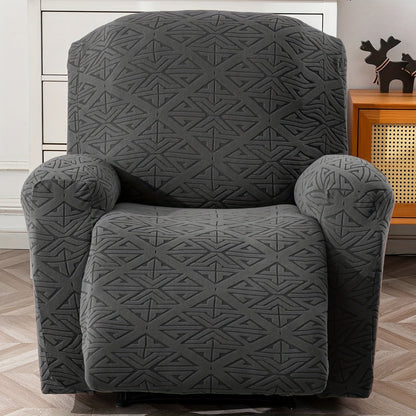 Four-Piece Geometric Jacquard Recliner Chair Cover Set with Labeled Left, Right, Back and Front Sections