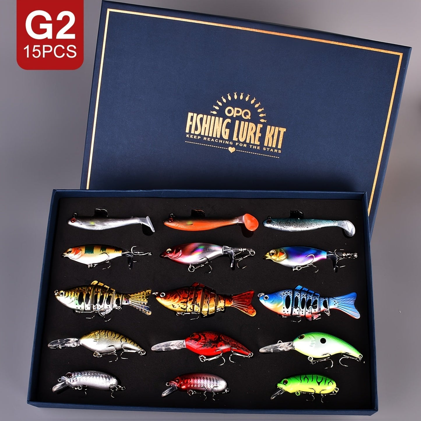 Swimbait Fishing Lures 15pcs Multi-Section Jointed Lure Kit for Bass Pike Trout, Saltwater Freshwater Realistic Swimming Action Fishing Bait