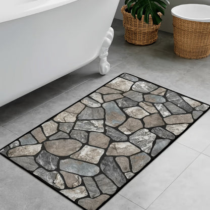 Area Rug Stone Texture Print with Four Machine-Washable Sizes for Living Room, Terrace or Camping