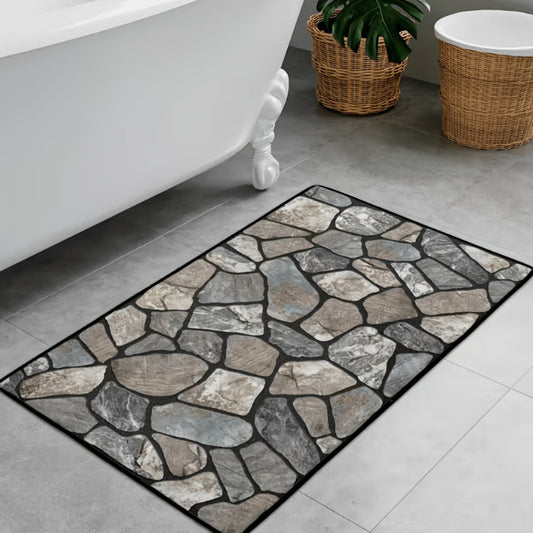 Area Rug Stone Texture Print with Four Machine-Washable Sizes for Living Room, Terrace or Camping