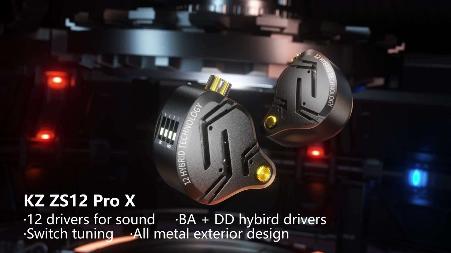 KZ ZS12 PRO X In-Ear Monitor Hybrid IEM Headphones Detachable Cable Noise Cancelling for Bedside Audio, Alarms and Room Entertainment