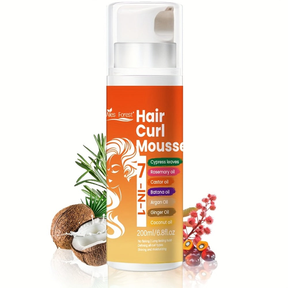 7-in-1 Natural Oil Curl Mousse Long-Lasting Hold Deep Moisturizing Rosemary Castor Coconut Oil – Smoothing Frizz-Free Curl Defining Foam
