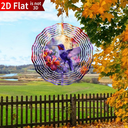 Hummingbird Wind Spinner for Garden – 10" Kinetic Metal Sculpture with Color-Changing Feathers, Wind-Powered 2D Flat Iron Art for Outdoor