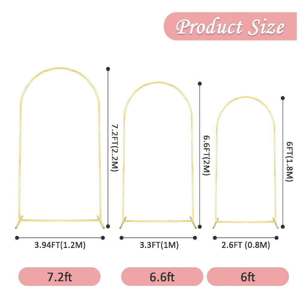 Golden Metal Wedding Arch Backdrop Stand Set of 2 (7.2FT & 6FT), Balloon Arch Frame for Wedding Ceremony