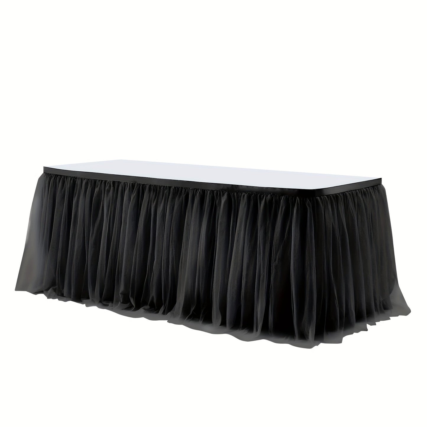 Six-Foot Gathered Tulle Table Skirt with Ten Solid or Multicolor Options for Parties and Events