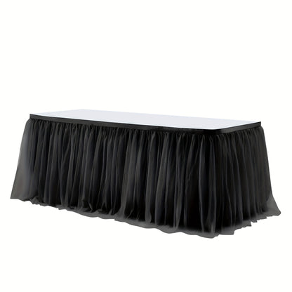Six-Foot Gathered Tulle Table Skirt with Ten Solid or Multicolor Options for Parties and Events
