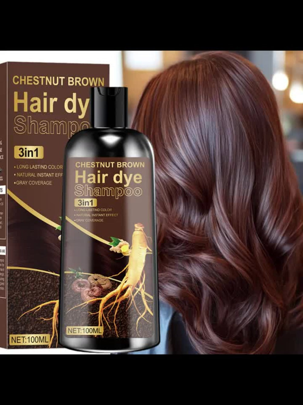 Plant Extract Hair Coloring Shampoo 100ml 3.38oz, Deep Scalp-Safe Gray & White Hair Coverage, Botanical Color