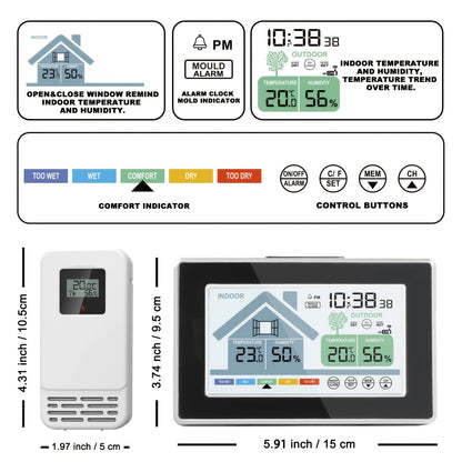 Indoor Outdoor Thermometer | Wireless Hygrometer Home Patio Greenhouse
