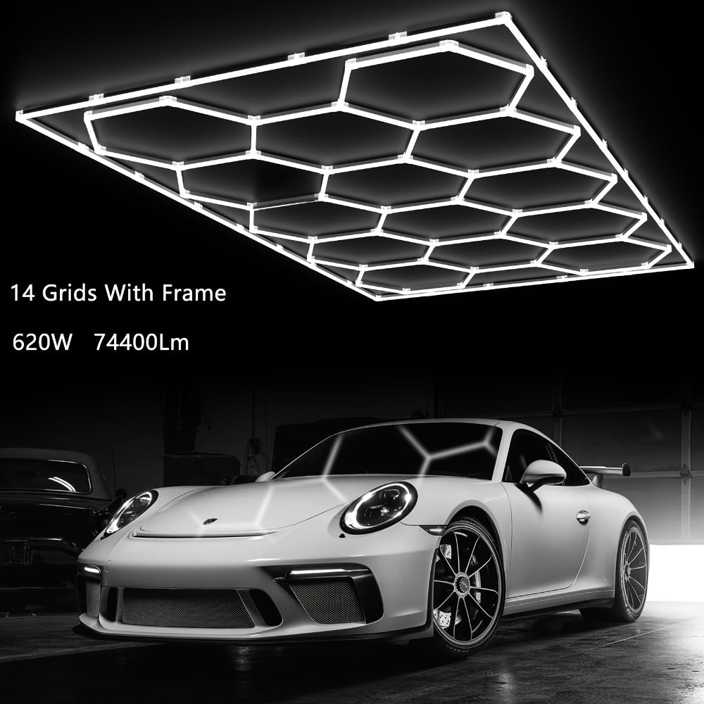 LED Hexagonal Garage Light 6500K, Super Bright Daylight White Shop Light 42W, 620W for Auto Detailing
