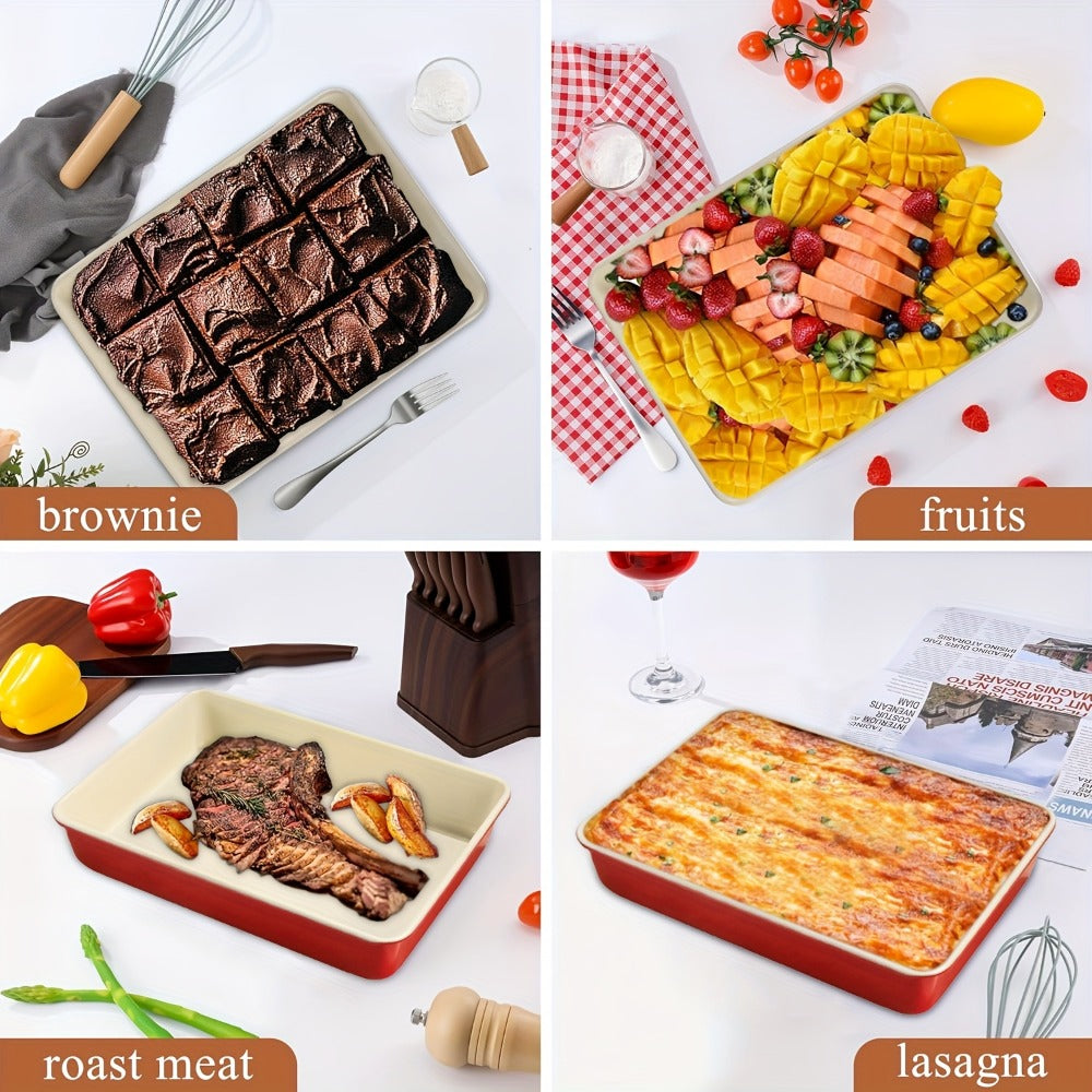 Two-Piece Red-and-Cream Baking Pan Set in Deep Rectangular or 9-Inch Square Checkout Options