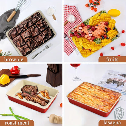 Two-Piece Red-and-Cream Baking Pan Set in Deep Rectangular or 9-Inch Square Checkout Options