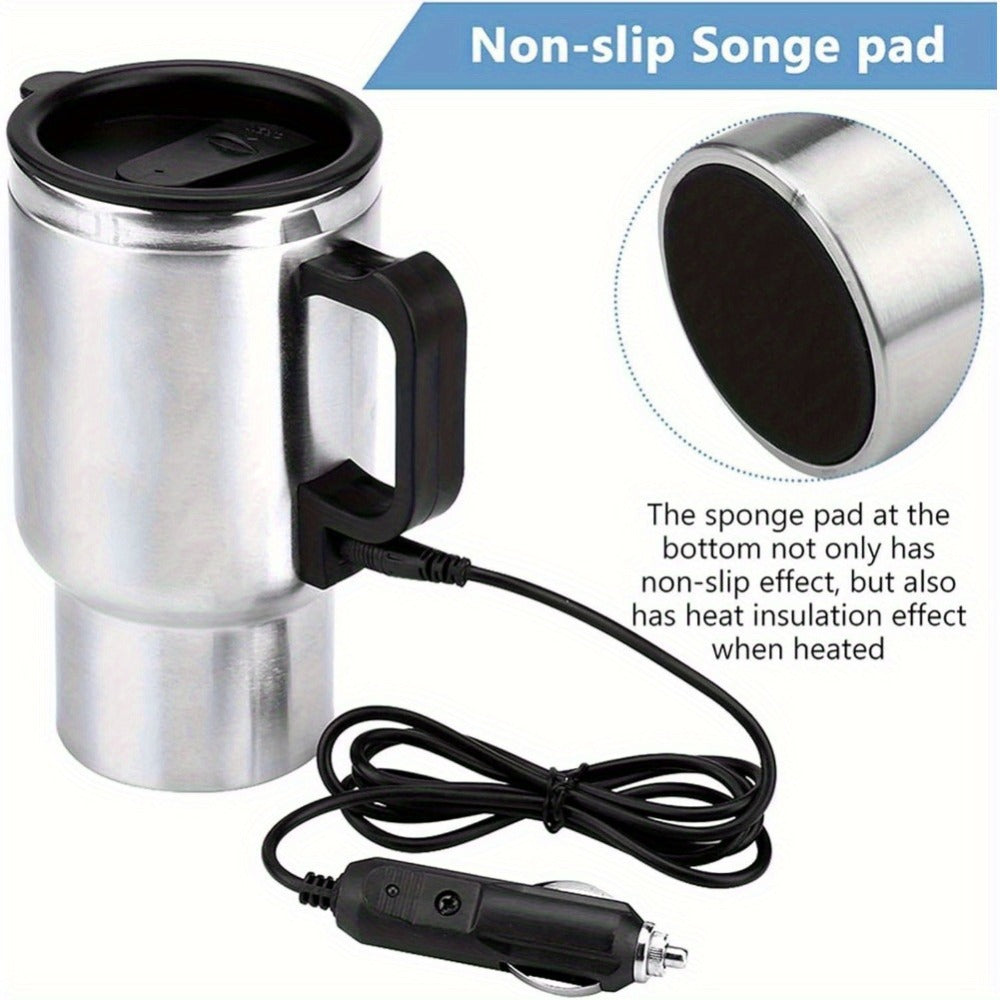 12V Car Electric Kettle 450ml Stainless Steel Travel Heating Cup Auto Shut-Off Portable Car for Entryways, Bedrooms and Living Spaces