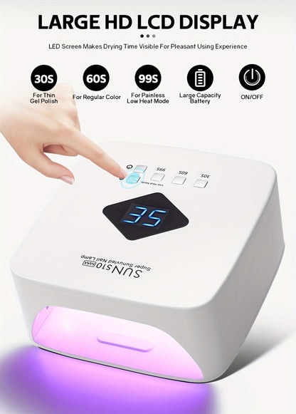 LED Nail Lamp Rechargeable HD Display Smart Nail Dryer Fast Cure All Gel Polish UV Light Cordless Portable Low Heat Mode Home Salon