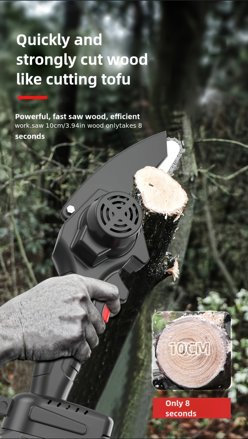 Electric Mini Chainsaw 6-Inch with Debris Guard & Toolbox - Cordless Handheld Pruning Saw with Safety Lock