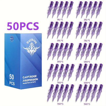 Tattoo Cartridge Needles 30 50pcs Purple RL RS RM M1 Mixed Sizes - Tuffking Disposable for Temporary Body Art, Festivals and Costumes