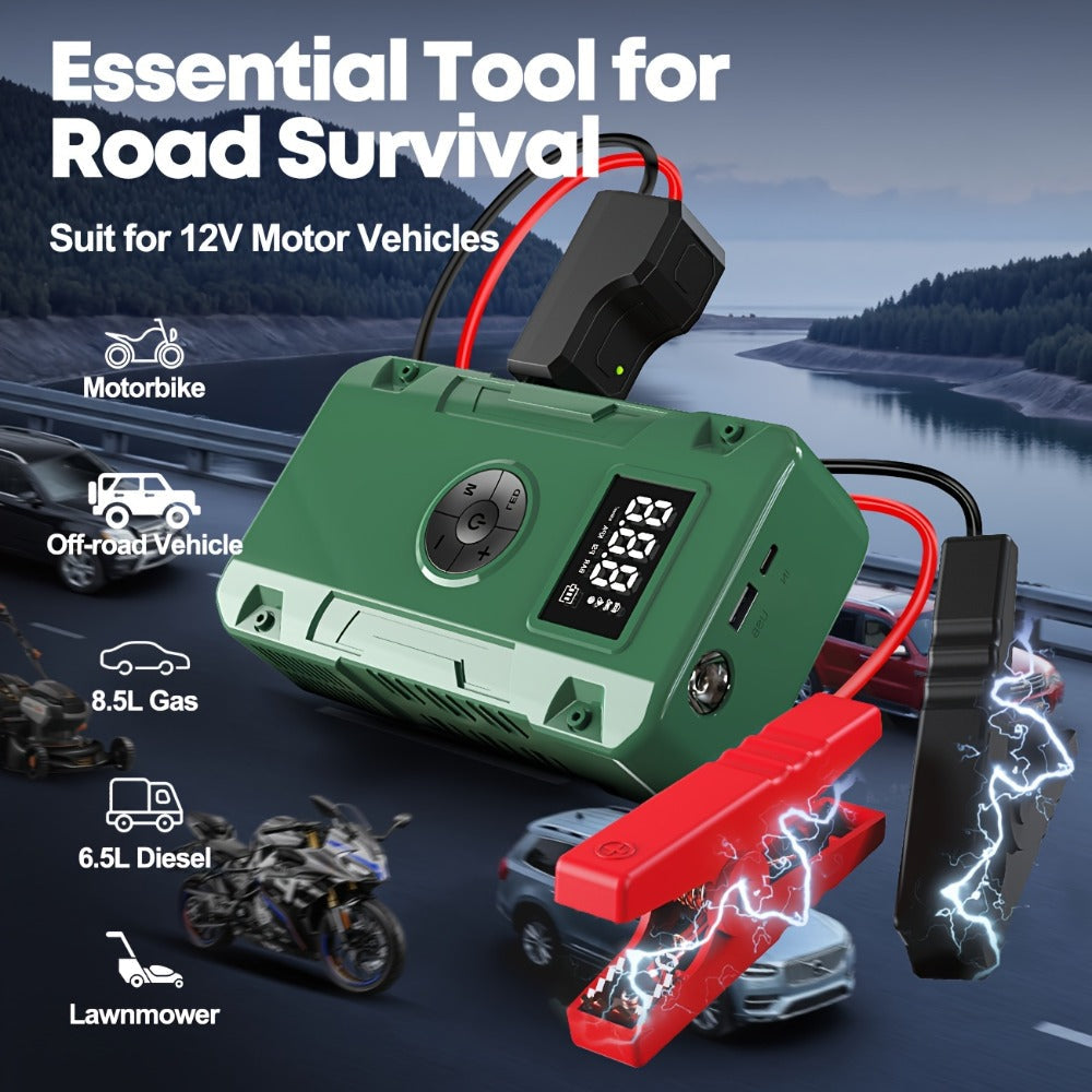 Jump Starter 10000A 7-in-1 with Air Pump – 150PSI Tire Inflator, Portable Battery Booster for Gas & Diesel, USB & USB-C Power Bank