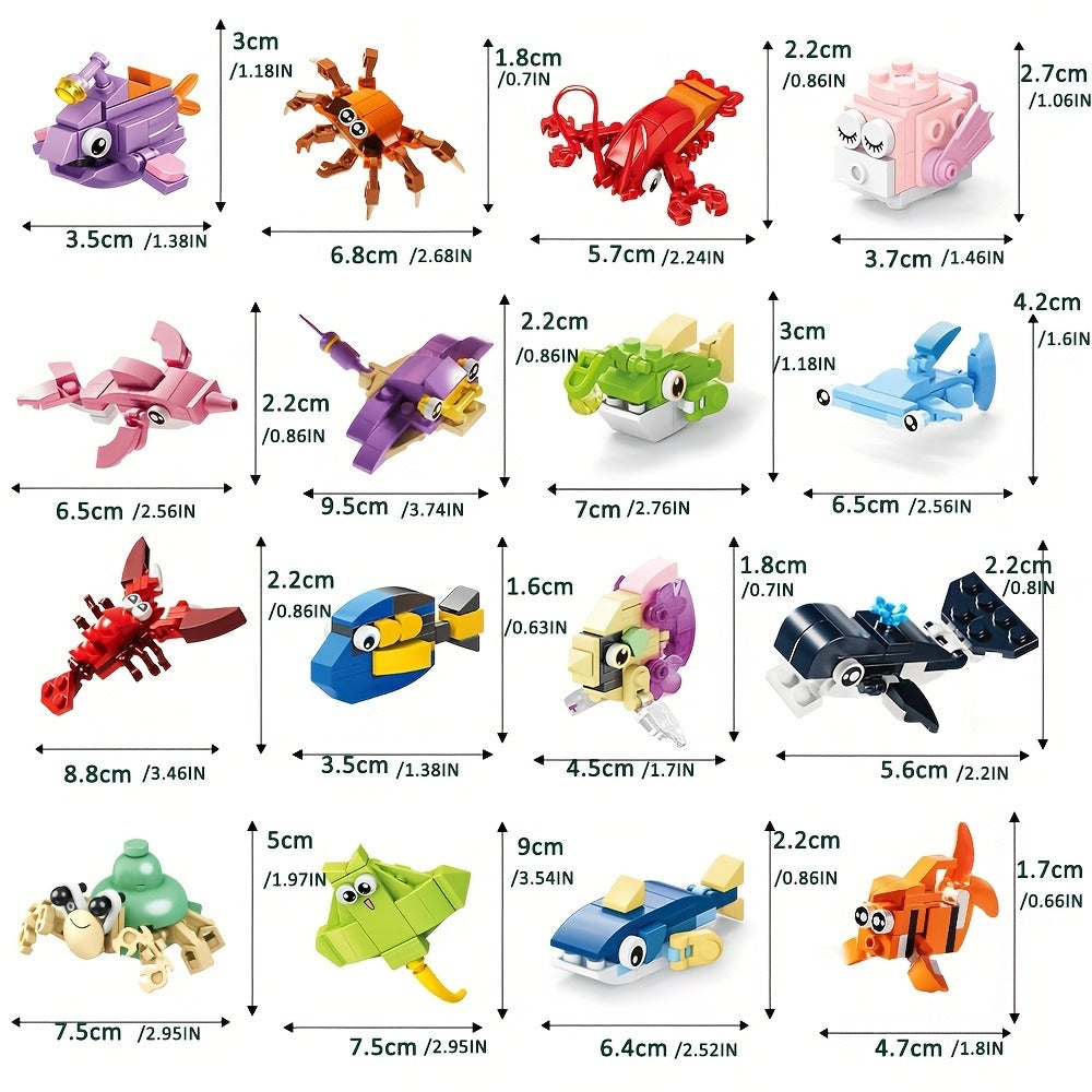 Ocean Mini Building Blocks 30-Pack Party Favors for Kids, Marine-Themed Mini Brick Sets for Birthday Goodie Bags