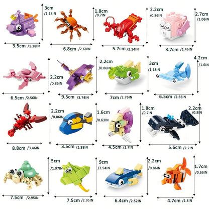 Ocean Mini Building Blocks 30-Pack Party Favors for Kids, Marine-Themed Mini Brick Sets for Birthday Goodie Bags