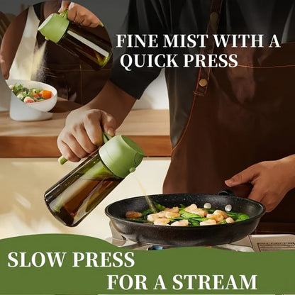 Olive Oil Dispenser Bottle 2-in-1 Glass Oil Sprayer & Dispenser 16oz Kitchen Cooking Oil Bottle with Labels for BBQ, Salad
