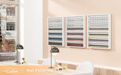 Wall Mount Nail Polish Rack 6 Tier Holds 120 Bottles with Acrylic Baffles – Large Nail Varnish Display Shelf Organizer for Salon Home White