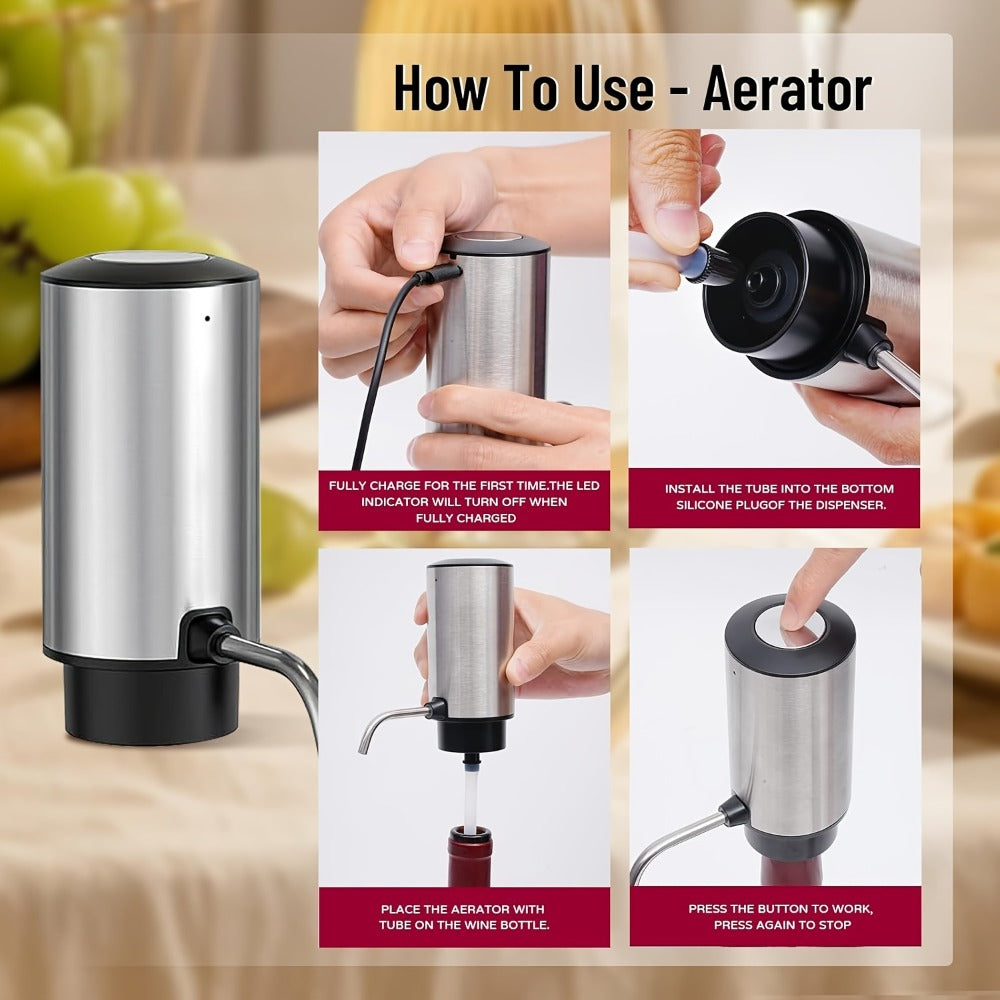 Electric Wine Opener Set, Rechargeable Corkscrew with Wine Aerator Dispenser, Vacuum Stopper & Foil Cutter for Any Occasion Gift