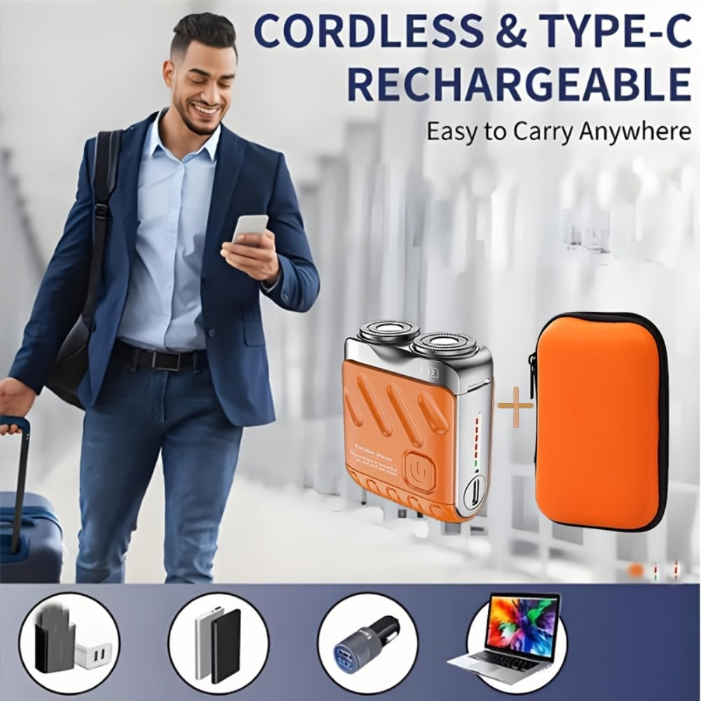 Mini Double-Head Electric Shaver with Travel Case in White, Orange or Black and 2.5-Inch Height