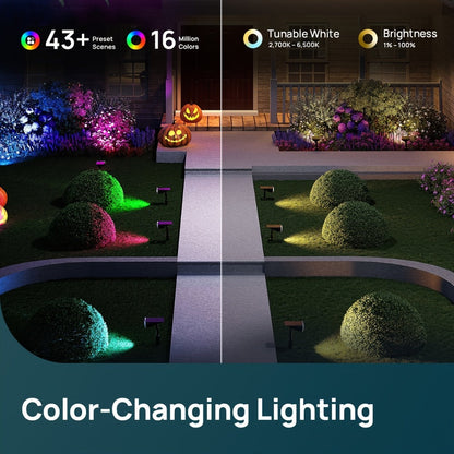 Solar Outdoor Spotlights RGB Smart Color Changing, App & Voice Control, Music Sync, 16M Colors, 14H Battery